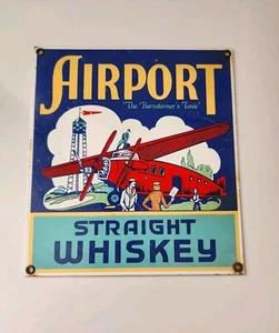 VntgAuthentic Airport Straight Whiskey The Barnstormer's Tonic Metal Enamel Sign - Picture 1 of 9