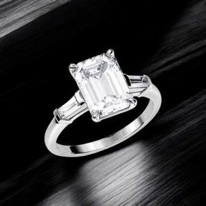 14k White Gold Wedding Ring 2.60 Ct IGI Certified Lab Grown Emerald Cut Diamond - Picture 1 of 14