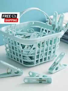 30pcs Windproof Clothespins With Storage Basket, Plastic Clips (Random Color) - Picture 1 of 9