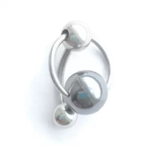 VCH DOOR KNOCKER: Surgical Steel 14g 10mm Length with 10mm HEAVY HEMATITE Ball. - Picture 1 of 17