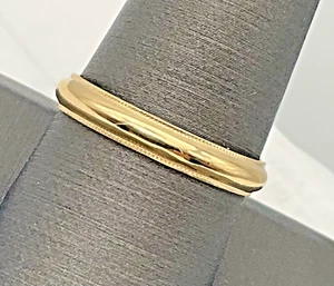 14k Yellow Gold 3.7mm High Polished w/ Milgrain Edge Wedding Band - Picture 1 of 6