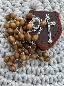 Religious Leather Wallet Rosary Prayer Beads Reliquary Jerusalem Terra Mediation - Picture 1 of 13