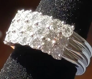 2.08ct GIA 18k White Gold Brilliant Cut 3 Row Diamond Ring - Picture 1 of 14