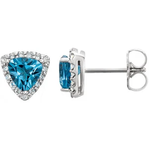 Pendientes genuinos de topacio azul suizo y diamantes en oro blanco de 14 K - Imagen 1 de 2