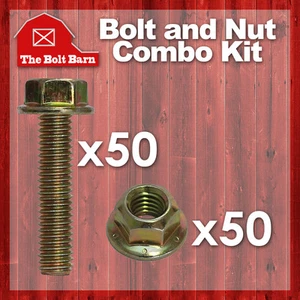(50) 1/4-20x1/2 Grade 8 Flange Bolts & (50) 1/4-20 Gr.G Flange Lock Nuts Yellow - Picture 1 of 3