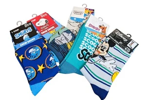 5 Pairs Cartoon Crew Socks Adult Unisex – Peanuts Smurfs Mickey Scooby Looney - Picture 1 of 7