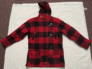 Vintage Beautiful 70s Woolrich Parka Buffalo Plaid Mackinaw Large Red & Black - Picture 1 of 6