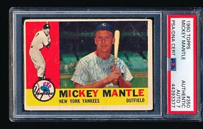 1960 Topps firmado autografiado Mickey Mantle #350 PSA A automático 7 Foto 1 de 2