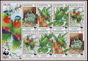 Tonga-Niuafo'ou 205a sheet,MNH.Mi 326-329 klb. WWF 1998.Blue Crowned Lorikeet. - Picture 1 of 1