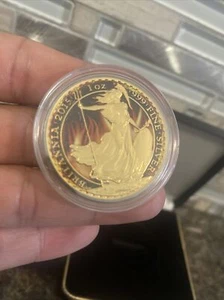 2015 Burning Britannia United Kingdom 2 pounds 24Kt gold gilding 0789/1000 coin - Picture 1 of 4