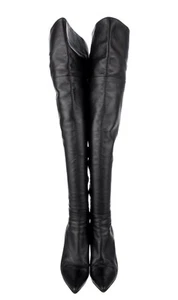 Gianvito Rossi Black Leather heel over-the-knee boots Size 37.5 US7.5 UK 4.5 - Picture 1 of 12