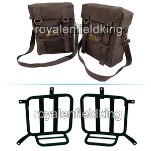 Royal Enfield Meteor 350 "Coffee Brown Military Pannier Bags With mounting Pair" - Picture 1 of 4