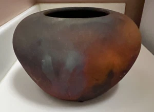 Leslie Mitchell Signed Raku Pottery Vase Flash Copper Blue Maroon TX Studio Art - Picture 1 of 12