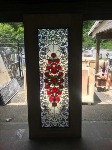 BEAUTIFUL HAND MADE STAINED GLASS ROSE  ENTRY DOOR - AN7 Cover