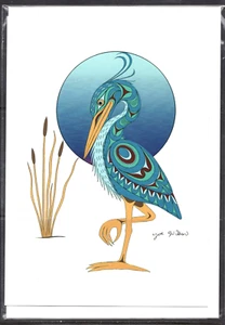 Mythical - BLUE HERON - by Coast Salish artist Joe Wilson - New 6" x 9" Art Card - Picture 1 of 1