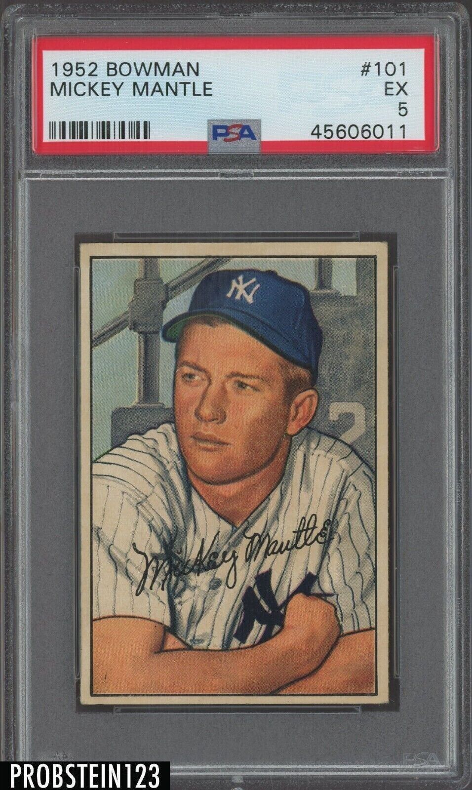 1952 Bowman Baseball #101 Mickey Mantle Card Graded PSA 5 New York Yankees