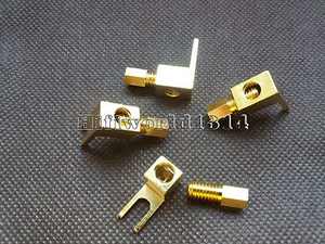 4x Copper Gold Plated Right Angle Speaker Cable Spade Banana To Spade Adapter  - Picture 1 of 3