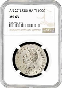 Haiti 100 Centime AN27 (1830), NGC MS63, "Republik Haiti (1813-1849)" TopPop 8/1 - Picture 1 of 2