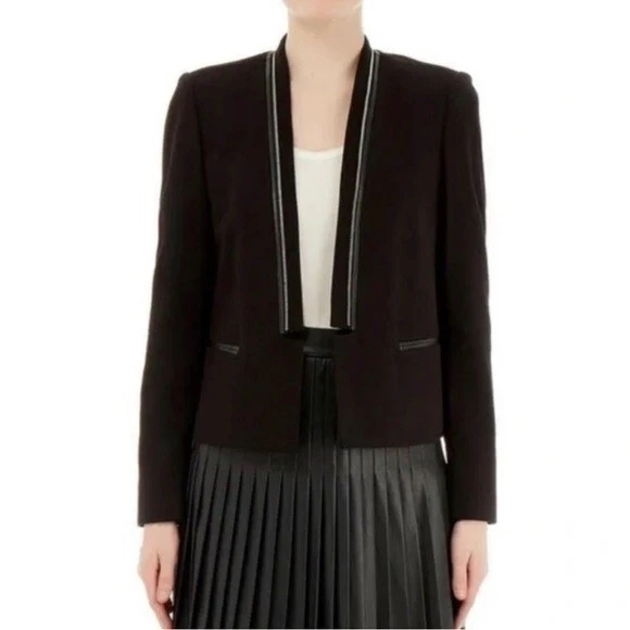 Rebecca Taylor‎ Women Black Zipper & Leather Trim Blazer 6 - Image 1 of 4
