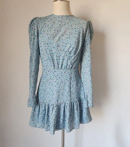 Finders Keepers Blossom Floral Long Sleeve Mini Dress Tiered Ruffle Blue Sz.4/S - Picture 1 of 14