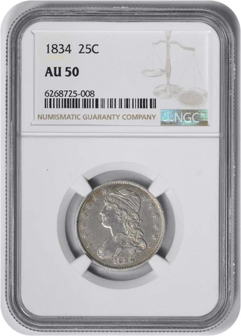 1834 Bust Silver Quarter AU50 NGC Cover