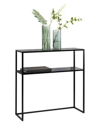 2 Tier Black Console Table Metal Frame With Storage Shelf Side Table Bookshelf - Image 1 of 2