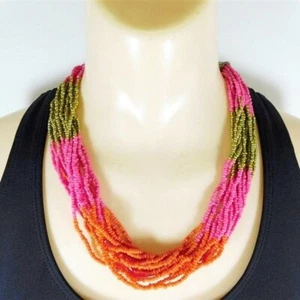 Collar 7/2391 Multi-Hebra Rosa/Naranja/Dorado Semilla Cuentas 20 - Imagen 1 de 3