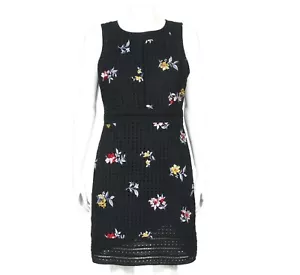 ANN TAYLOR Black Eyelet Embroidered Floral Sleeveless Sheath Dress sz 10P /976 - Picture 1 of 6