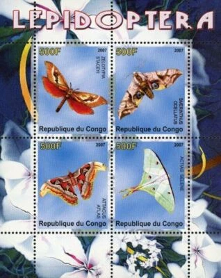 Congo Butterfly Atlas Flower Orchid Souvenir Sheet of 4 Stamps Mint NH - Image 1 of 4