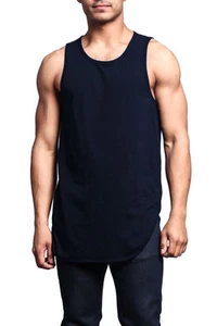 Victorious Men's Basic Long Length Curved Hem Tank Top Sleeveless T-SHIRTS -TT47 - Picture 1 of 67