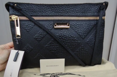 NEW $1195 Burberry Medium Balmoral Black Signature Leather Shoulder Bag Clutch - Image 1 of 4