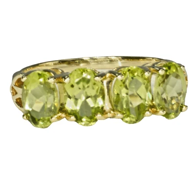 Solid 10k Gold 4 Natural Peridot Natural  Ring Oval Band Tailored - Image 1 of 4