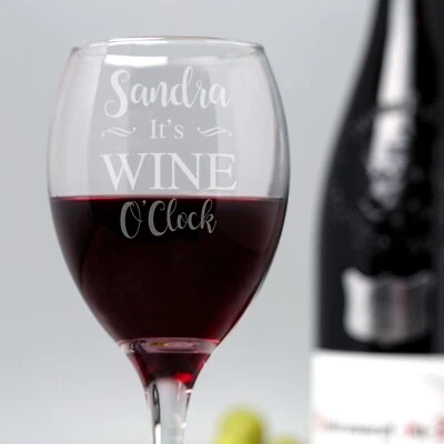 SPOKENGIFTS Personalised WINE O'CLOCK Glass Birthday Christmas Gifts For Her Him Mum Girls