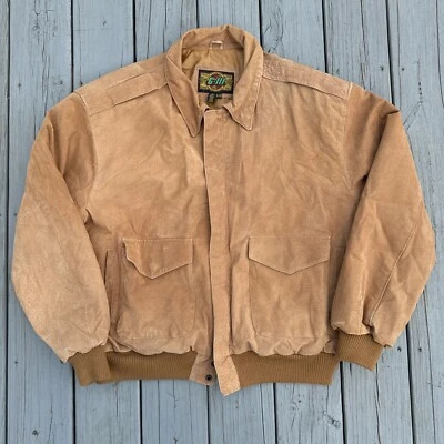 G III Bomber Jacket Adult Large Brown Leather Full Zip Fighter Mens XL Corduroy - Image 1 of 4