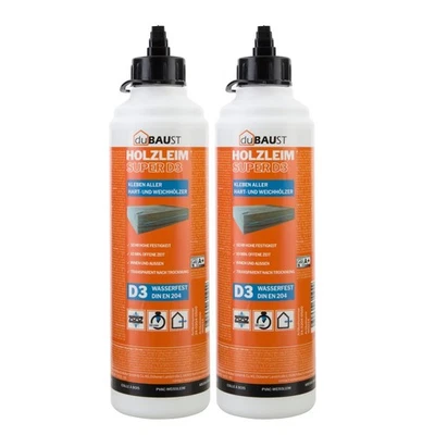 2x dubaust WOD24 D3 Holzleim, wasserfest, Hartholz und Weichholz 500g Flasche