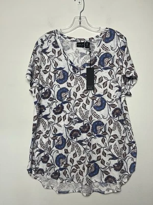 Rachel Zoe 1X Camiseta Floral Algodón Cachemira Mangas Cortas Cuello en V Suave NUEVA Foto 1 de 4