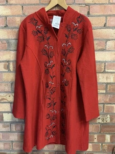 Vintage Roman Originals Red 100% Wool Button Up Wool Long Cardigan size Large - Picture 1 of 11