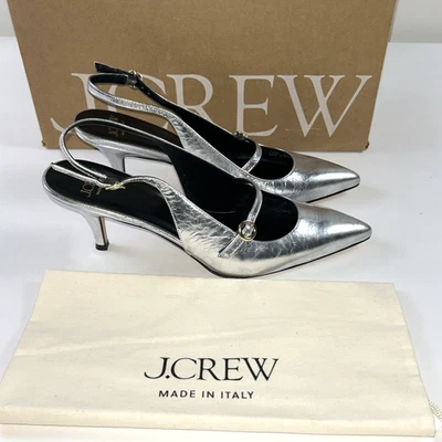 NUEVO J.CREW Mujer Talla 7 Zapatos de salón con cordones Plateado Cuero Metálico COLETTE Italia Foto 1 de 4
