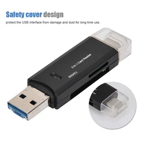 Black New Multifunctional 3 In 1 TypE C Micro USB Card Reader High Speed Tra NEW - Afbeelding 1 van 12