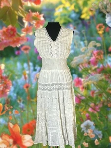 Vintage Prairie Boho Western Cottagecore Fee Hochzeit Maxi Off White Kleid XL - Bild 1 von 22
