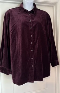 Territory Ahead 2X Women’s Eggplant Purple Velvet Finish Button Up Shirt Jacket - Picture 1 of 9