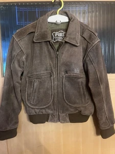 Vintage First Genuine Leather Biker Moto Bomber Jacket Brown Suede Lined XL Kids - Picture 1 of 4
