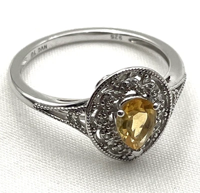 NVC 925 Sterling Pear Shape Citrine 5.4x7.5 mm Gemstone  & CZ Ring Size 10 Foto 1 de 4