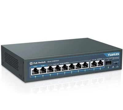 Switch Gigabit PoE 11 Porte YUANLEY - 8 PoE+ 1000 Mbps, 2 Uplink + 1 SFP - Immagine 1 di 4