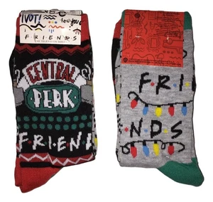Friends TV Series Show Christmas 2 Pair Central Perk Crew Socks Size 6-12 NWT - Picture 1 of 1