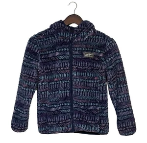 Eddie Bauer Kids M (10/12) Fuzzy Sherpa Hoodie Jacket Zip Front Purple Blue - Picture 1 of 7