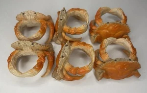 Krabbe Leinen Serviettenringe / Vintage / 6er Set / Resin - Bild 1 von 8