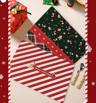 4X Linen Placemat Christmas Dining Table Kitchen Decoration Heat Insulation Mat - Image 1 of 4