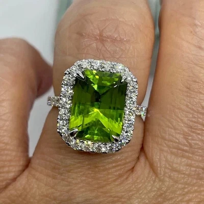 2.00Ct Women's Ring 14K White Gold Plated  Emerald Cut Lab Created Green Peridot - Image 1 of 4