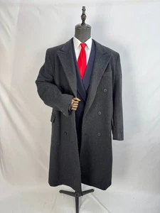 Vintage Men's Double Breasted wool Cashmere dark gray Classic Overcoat 44L 46L - Picture 1 of 24